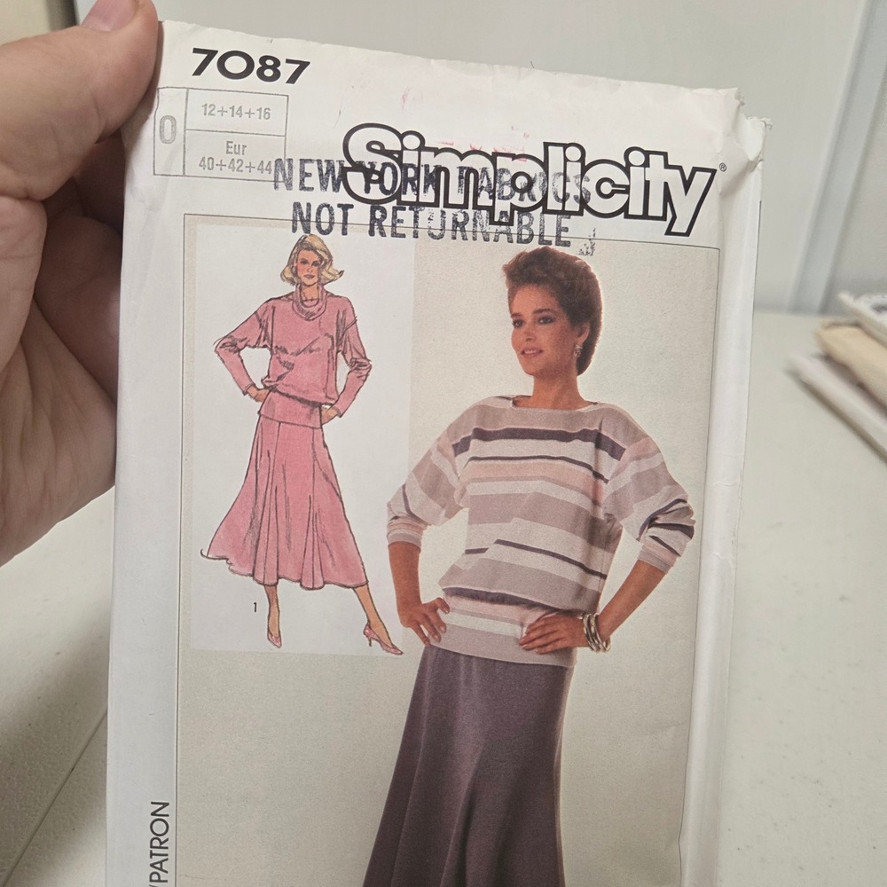 Vintage 1985 Simplicity 7087 Sewing Pattern Skirt Top Set Size 12 14 16 80s